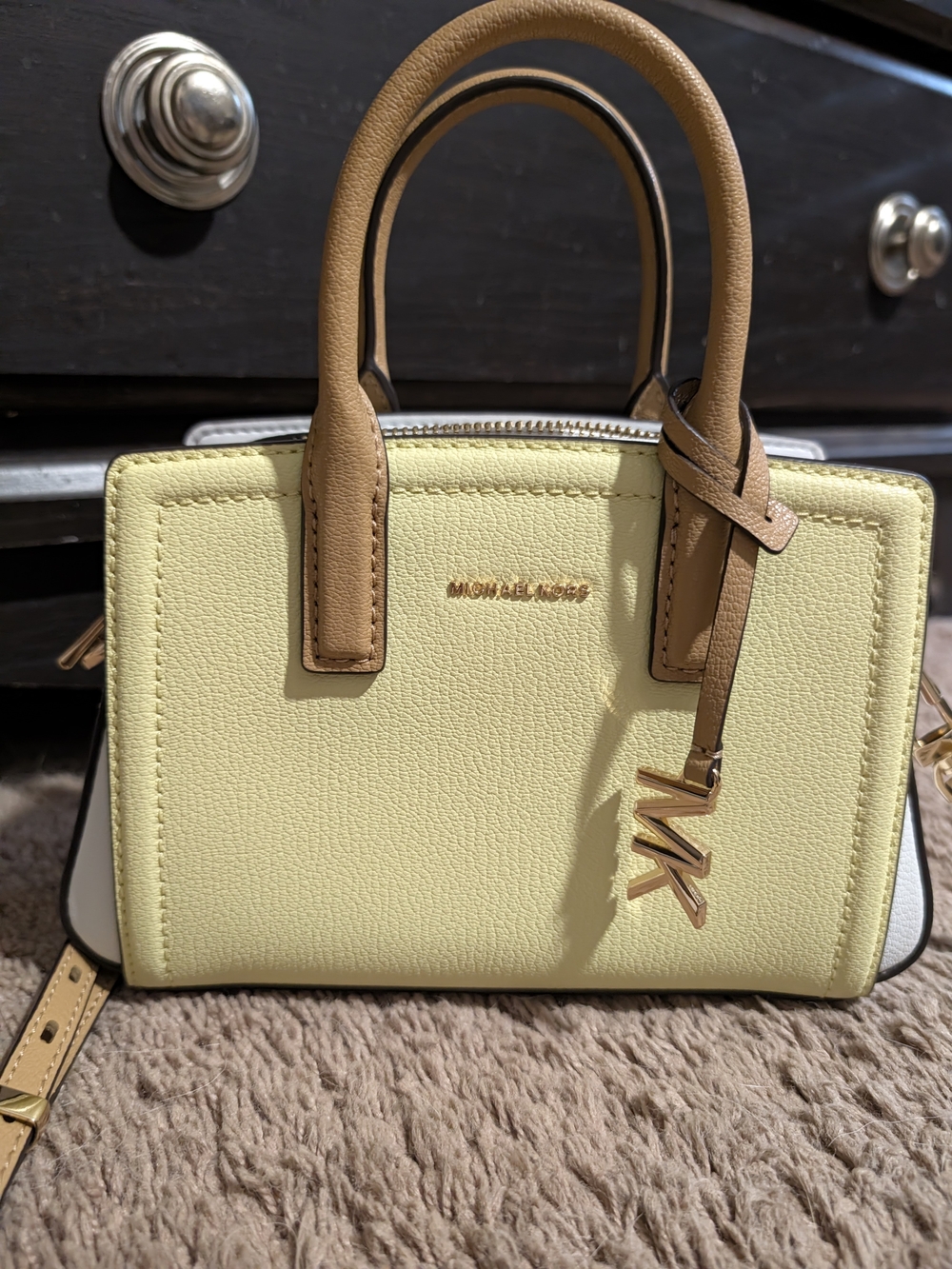 MICHAEL KORS Lemon Yellow Mini Satchel with Tan Handles